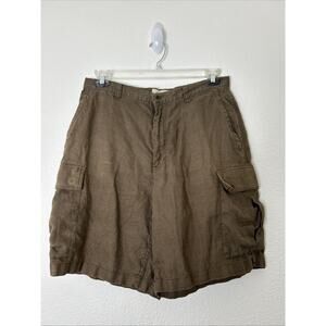 J CREW Mens Size 33 Cargo Bermuda Shorts Linen Casual Khaki Green